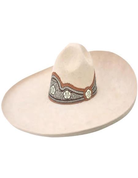 Sombrero Charro De Lana Floreado Crema