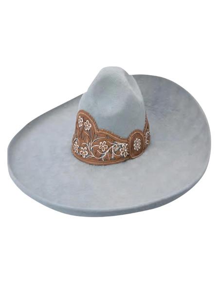 Sombrero Charro De Lana Floreado Gris