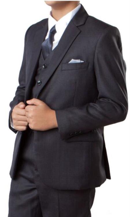 Boys Two Button Boys Husky Suit Fit Suit With V-Neck Grey