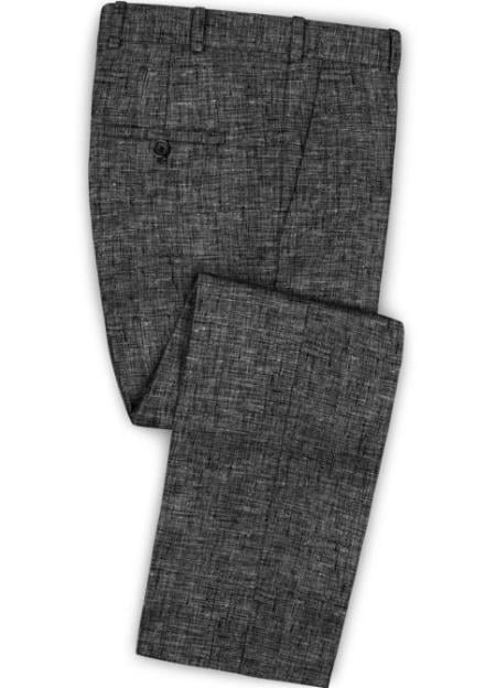 Men's Linen Fabric Pants Flat Front Black