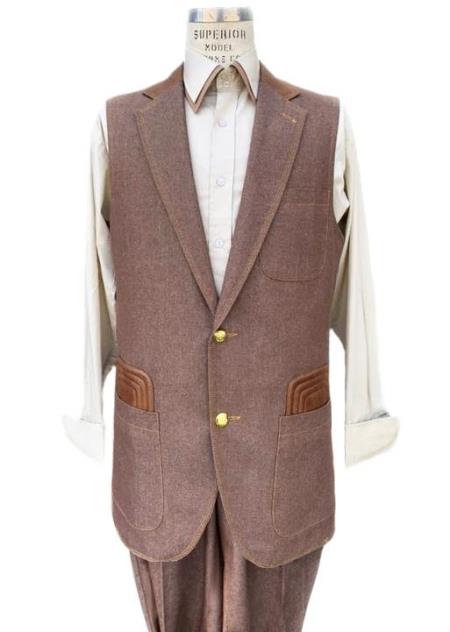 Men's Rust Button Fastener Sleeveless Denim Suit