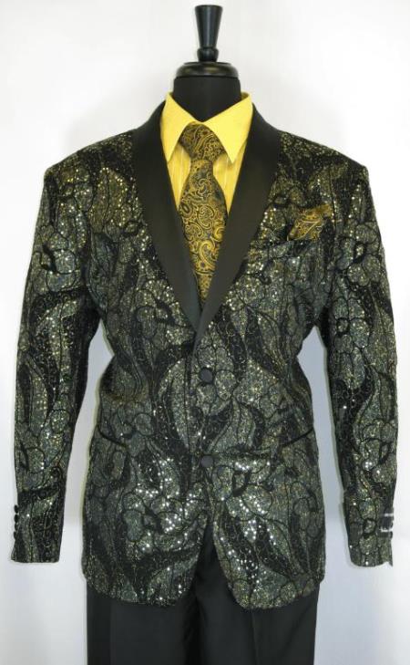 Men's Gold Suit - Perfect for Prom 2026 - Church Business Black - Gold