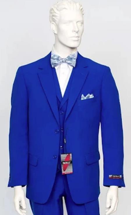 Poplin Fabric Pacelli 3pc Royal Blue Suit CAMERON-10011