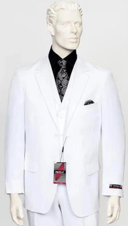 Poplin Fabric Pacelli 3pc White Suit CAMERON-10015