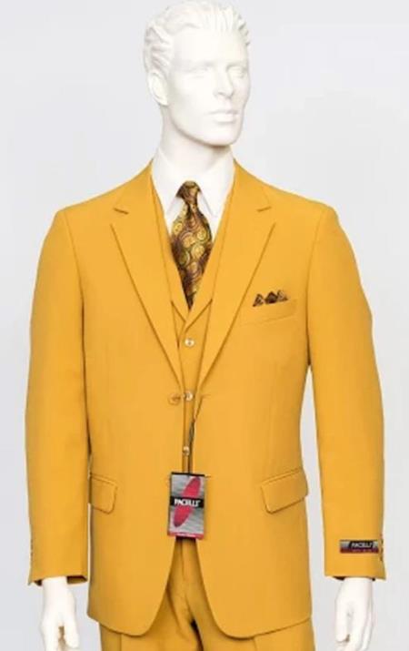 Poplin Fabric Pacelli 3pc Mustard Suit CAMERON-10027