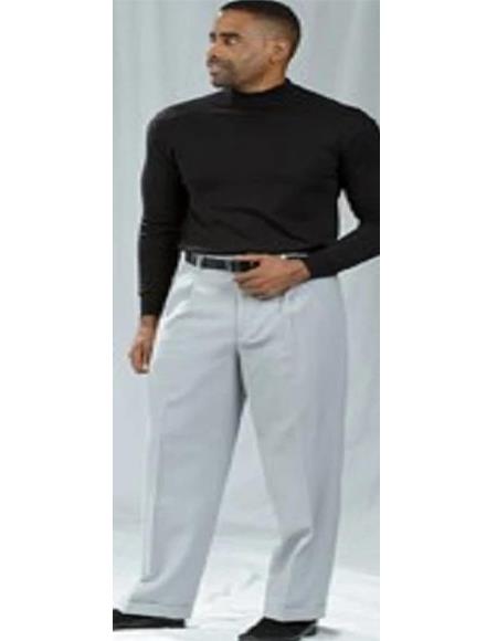 Poplin Fabric Pacelli Big and Tall Wide Leg Pants Silver 810030