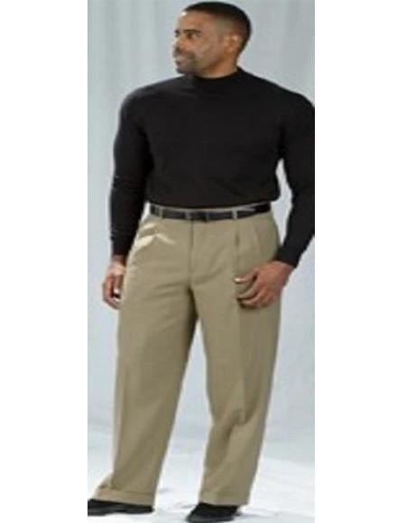 Poplin Fabric Pacelli Big and Tall Wide Leg Pants Khaki 810033