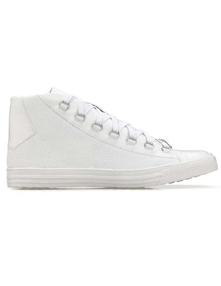 Men's Sneaker White Genuine Crocodile and Italian Calf