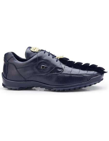 Men's Sneaker Night Blue Crocodile and Calfskin