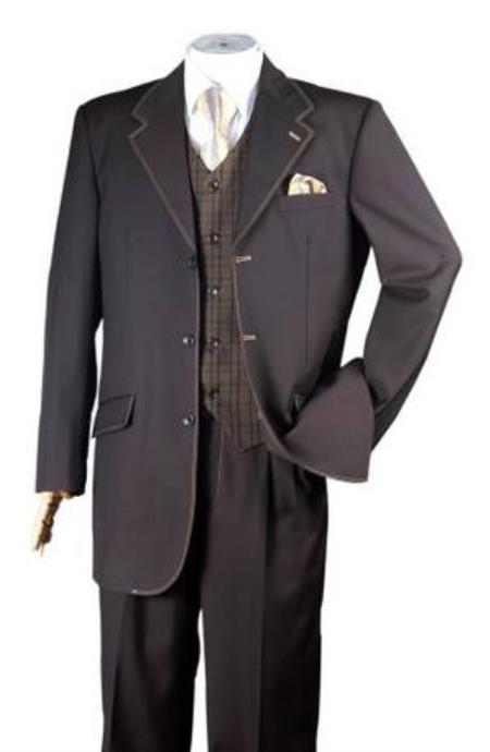Men's Brown Beige 1970s Style Fashion Suit