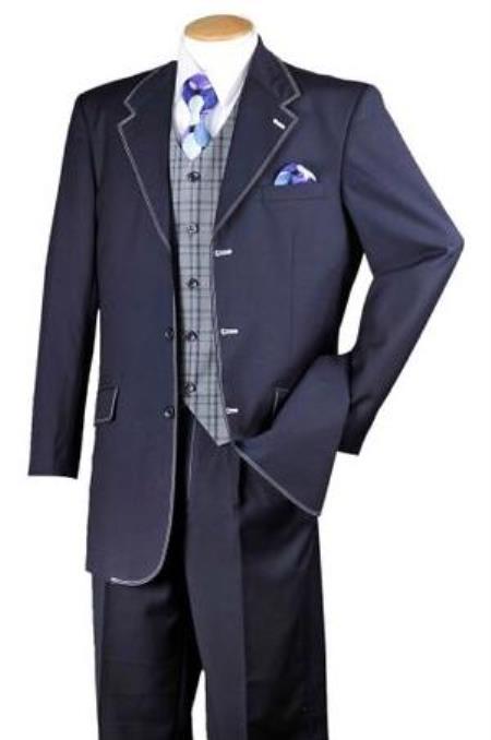 Men's Navy White 1970s Style Fashion Suit