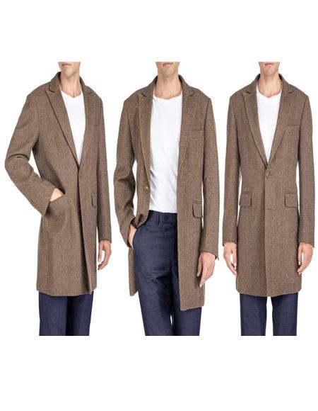 Mens Topcoat Mens Dress Coat Three Button  Herringbone Tweed Wool Gray ~ Grey Top Coat ~ Overcoat main image 1