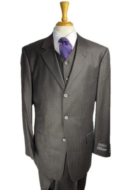 Bold White Pinstripe Vested Super fine poly~rayon 3 Button Suits (3 pieces) Comes in 10 Colors