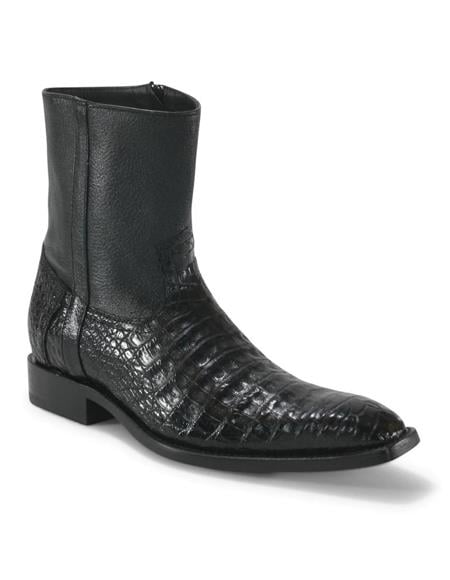 Mens Dress Ankle Boots Los Altos Boots Short Cowboy Boot - Western Ankle Boots Exotic Skin + Black + Skin Type