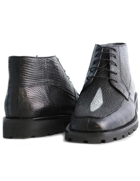 Mens Dress Ankle Boots Los Altos Boots Short Cowboy Boot - Western Ankle Boots Exotic Skin + Black + Skin Type