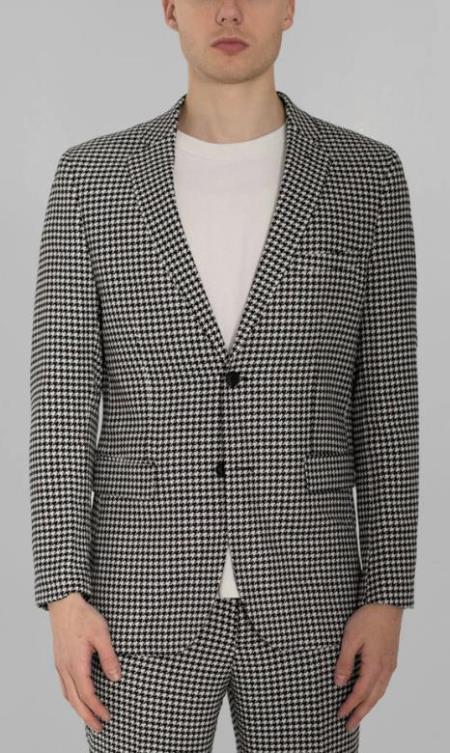 Black And White Checkered Suit - Gray Checkered Texture Houndstooth Six Button Suit Black and White - Black And White Checkered Suit
