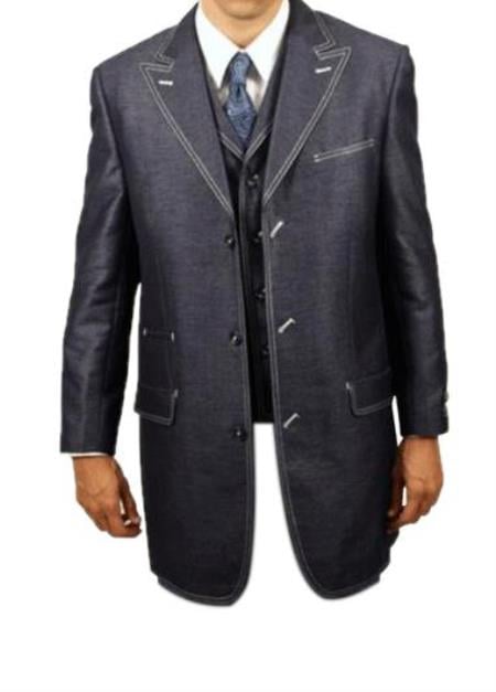 Men's Navy Denim luxurious fashion 3 piece suit