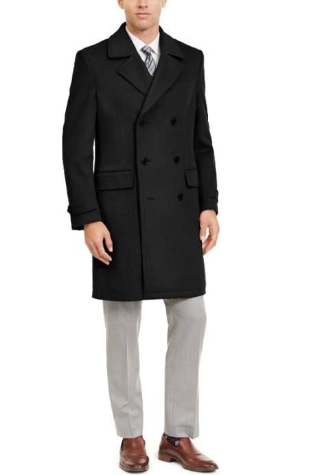 Men's Double Breasted Peacoat Black