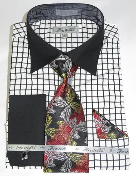 Mens Fashion Dress Shirts and Ties Black Colorful Men's Dress Shirt