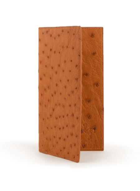 Men's Full Quill Ostrich Checkbook Cognac