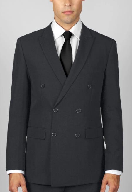 Men's Charcoal Classic Double Breasted Suit Solid Color Suit With Side Vent Jacket Pleated Pants main image 1