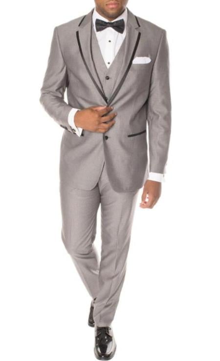 Prom 2026 Tuxedo - Wedding Tuxedo "Celio" Grey and Black 3-Piece Slim Fit Notch Lapel Tuxedo