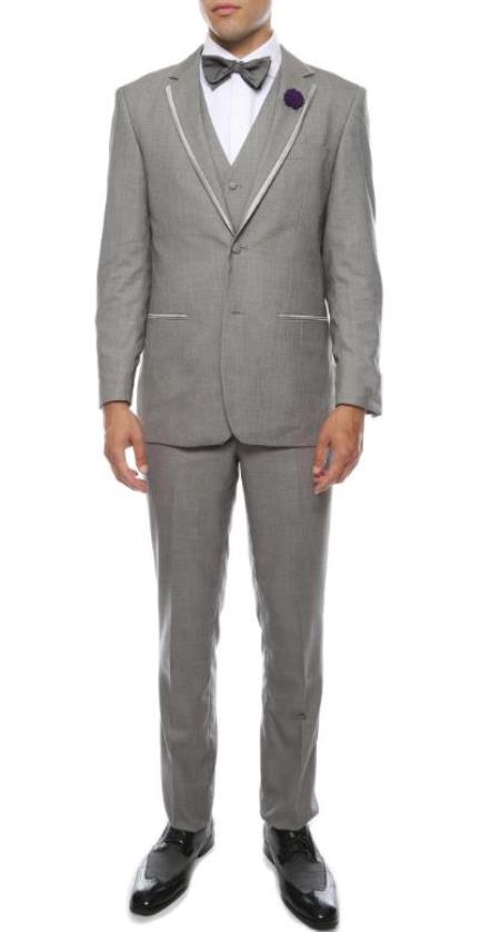 Prom 2026 Tuxedo - Wedding Tuxedo "Celio" Grey 3-Piece Slim Fit Notch Lapel Tuxedo