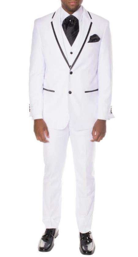 Prom 2026 Tuxedo - Wedding Tuxedo "Celio" White and Black 3-Piece Slim Fit Notch Lapel Tuxedo