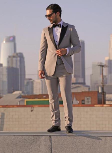 Prom 2026 Tuxedo - Wedding Tuxedo "Luna" Grey 3-Piece Slim Fit Peak Lapel Tuxedo