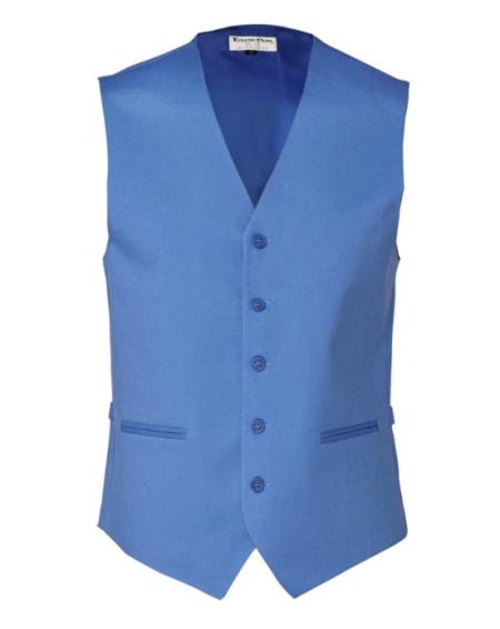 Mens Linen Vest Five Plastic Button Front Blue Vest - Beach Wedding
