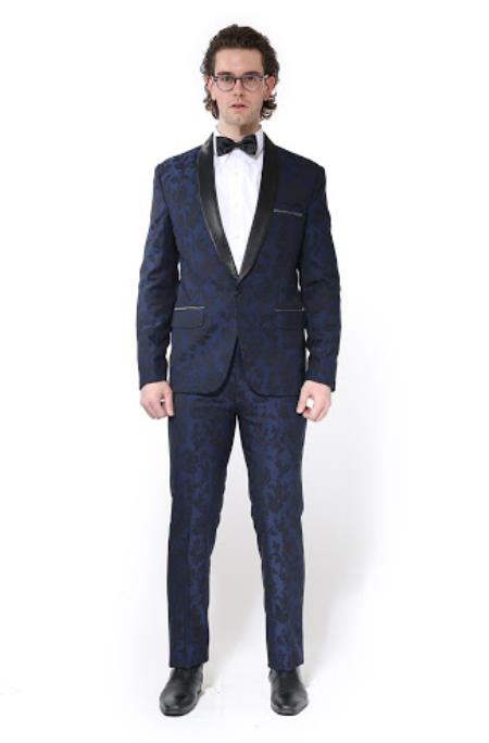 Velvet Suits Paisley Suit - Midnight Blue Velvet Paisley Tuxedo - Navy Blue Tuxedo