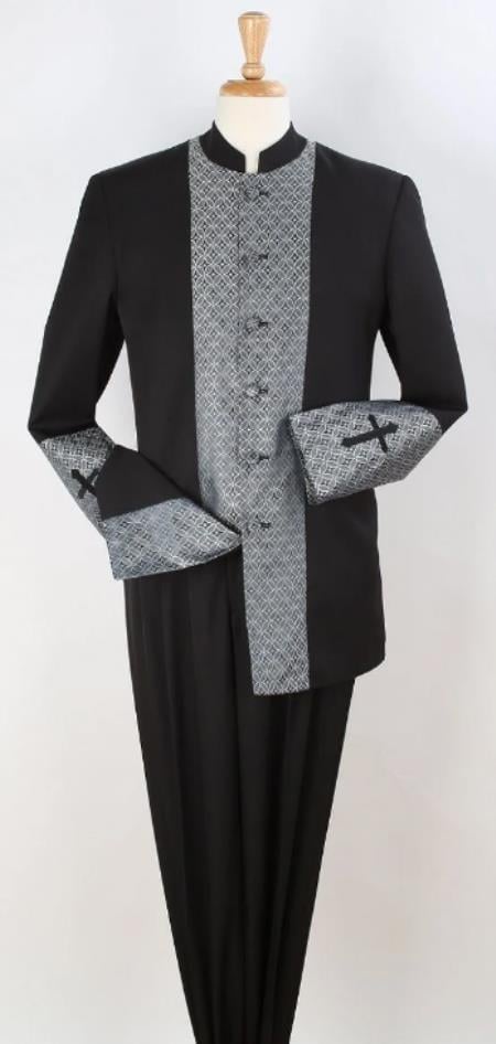 Mandarin Collar Tuxedo - Mandarin Tuxedo - No Collar Suit - Navy Suit