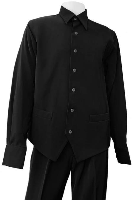Long Sleeve Walking Suit - Casual Suits For Men + Mens Leisure Suit + Black