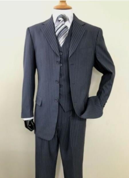 Three Button Suit - Vested Suit - Banker Pinstripe Suit