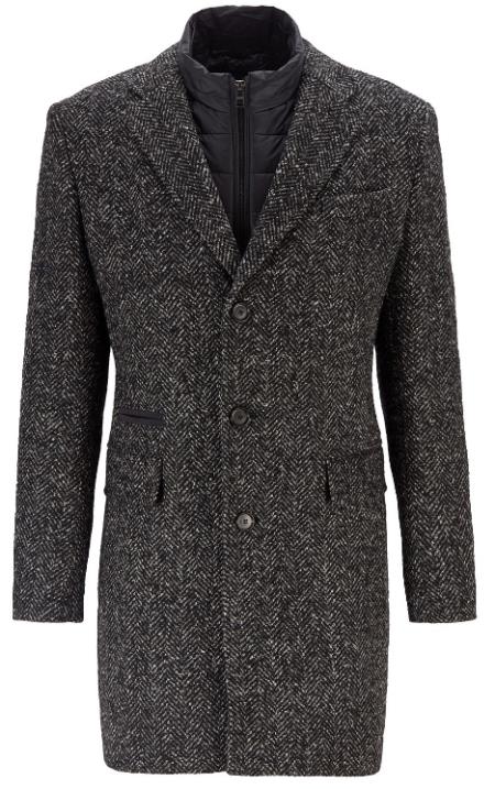 Mens Single Breasted Slim-Fit Herringbone Coat
