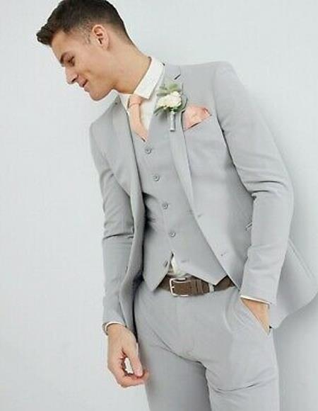 Gray Besom Pocket Groom Suit