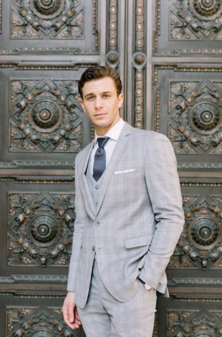 Gray Single Breasted Groom Suit