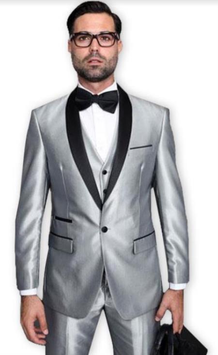 Grey Suit With Black Lapel