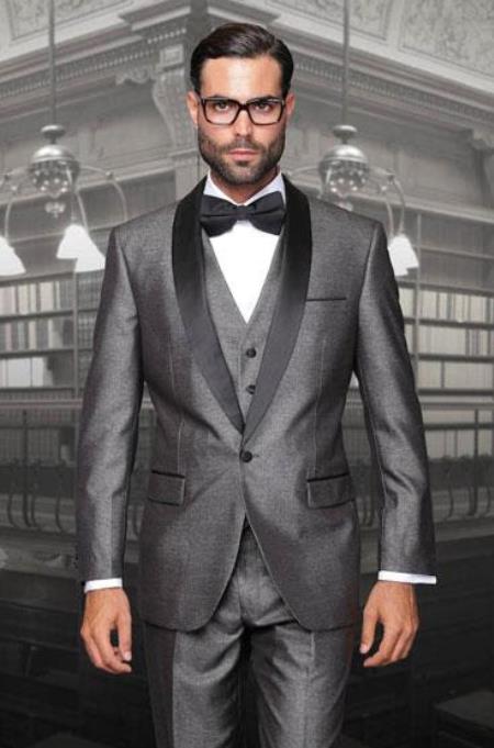 Grey Suit With Black Lapel