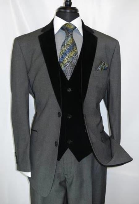 Grey Suit With Black Lapel