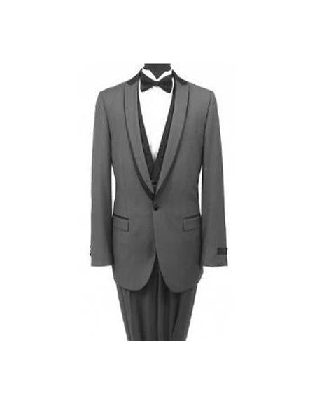 Grey Suit With Black Lapel