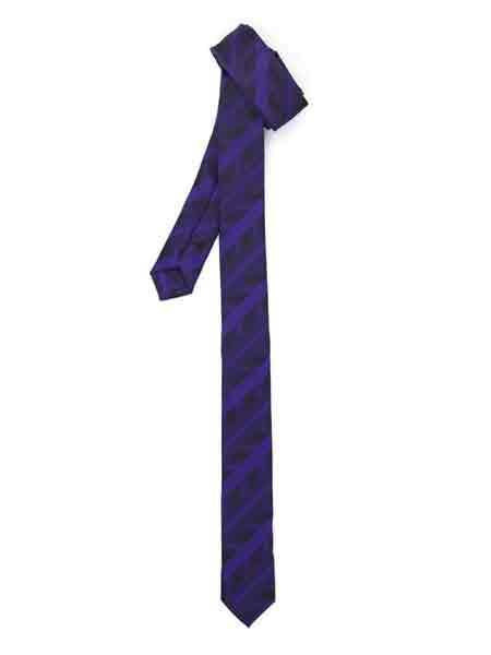 Groomsmen Ties Purple Black Striped Super Skinny Slim Fully Lined NeckTie
