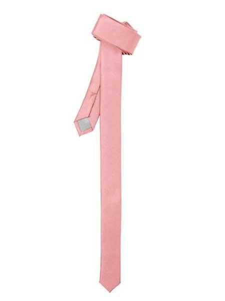 Groomsmen Ties Pink Polyester Satine Fabric Super Skinny Slim Fully Lined NeckTie