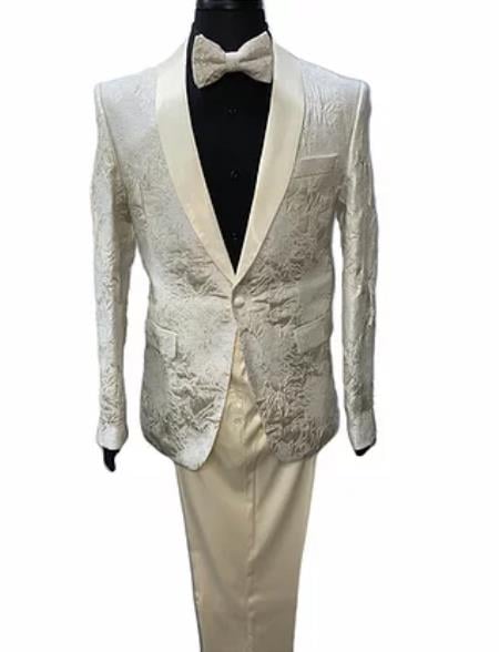 2026 Ivory Paisley 3pc Men's Suit Tuxedo by Tazzio