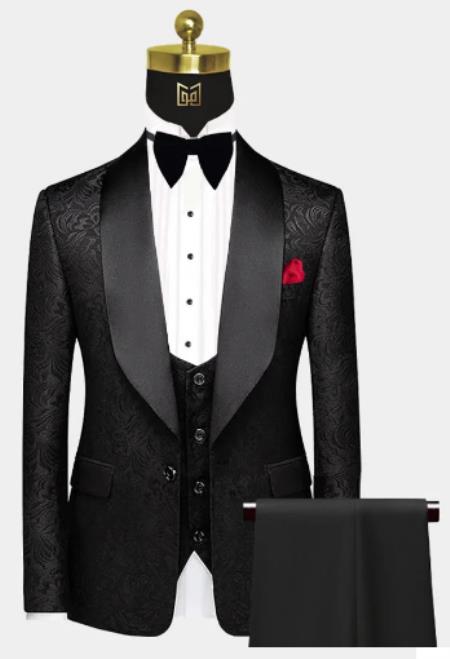Men One Button Floral All Champagne Tuxedo – 3 Piece main image 1