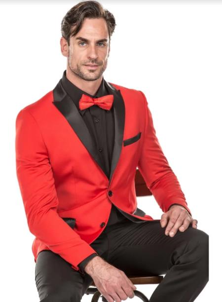 Mens Red Tuxedo Suit - Floral Fancy Prom 2026 Suit With Pants and Matching Bowtie