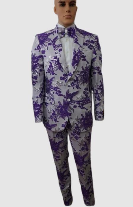 Prom 2026 Suits - Wedding Suit - Paisley Suit - Floral Suit + Matching Bowtie