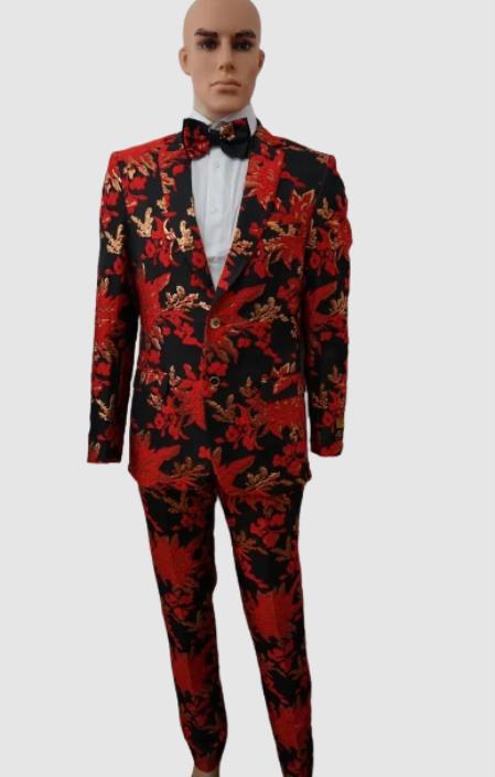 Prom 2026 Suits - Wedding Suit - Paisley Suit - Floral Suit + Matching Bowtie