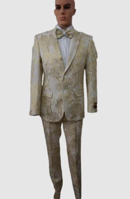 Prom 2026 Suits - Wedding Suit - Paisley Suit - Floral Suit + Matching Bowtie