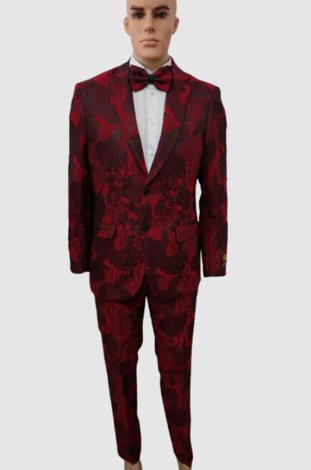 Prom 2026 Suits - Wedding Suit - Paisley Suit - Floral Suit + Matching Bowtie